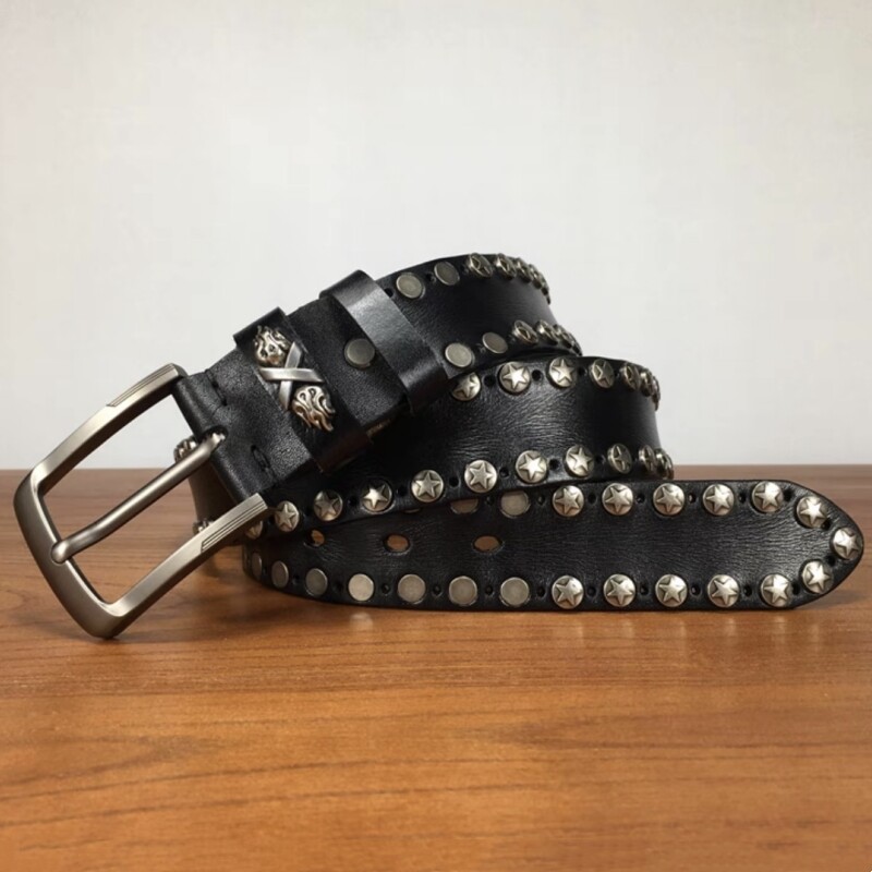 Real Leather Waist Belt Heavy Metal Rivet Studded Unisex Punk Rock Biker Belt