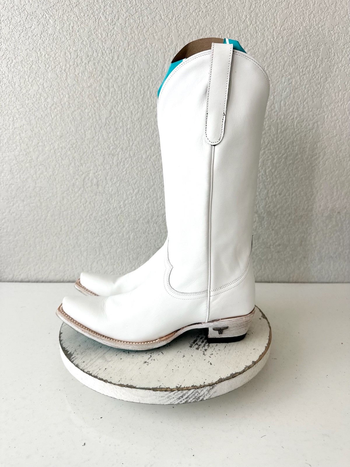 Lane EMMA JANE White Cowboy Boots Western Cowgirl Mid Calf Tall Snip Toe Sz 7.5