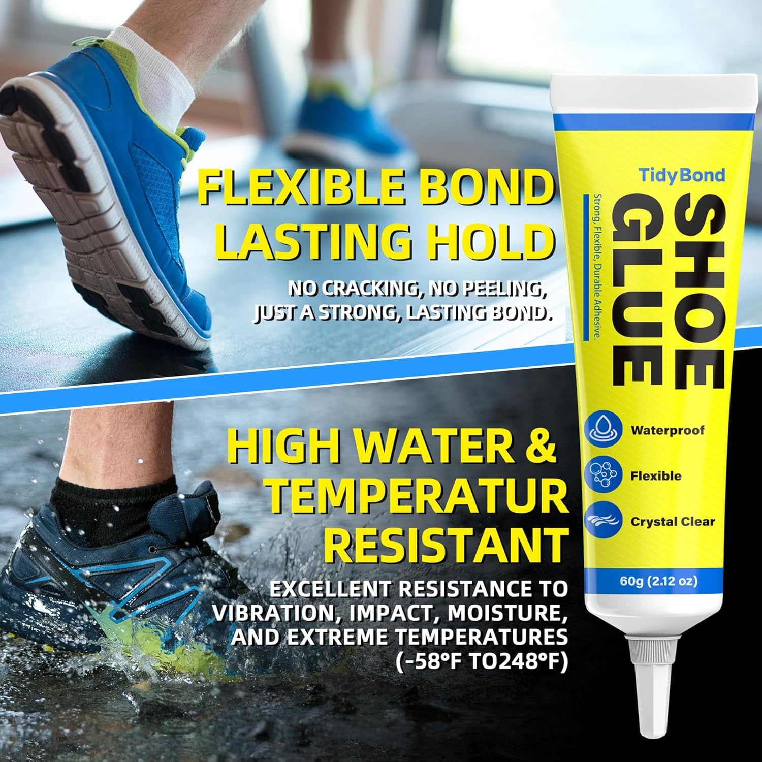 Shoe Glue Waterproof Clear Flexible Repair Adhesive for Soles Boots 2.1Oz