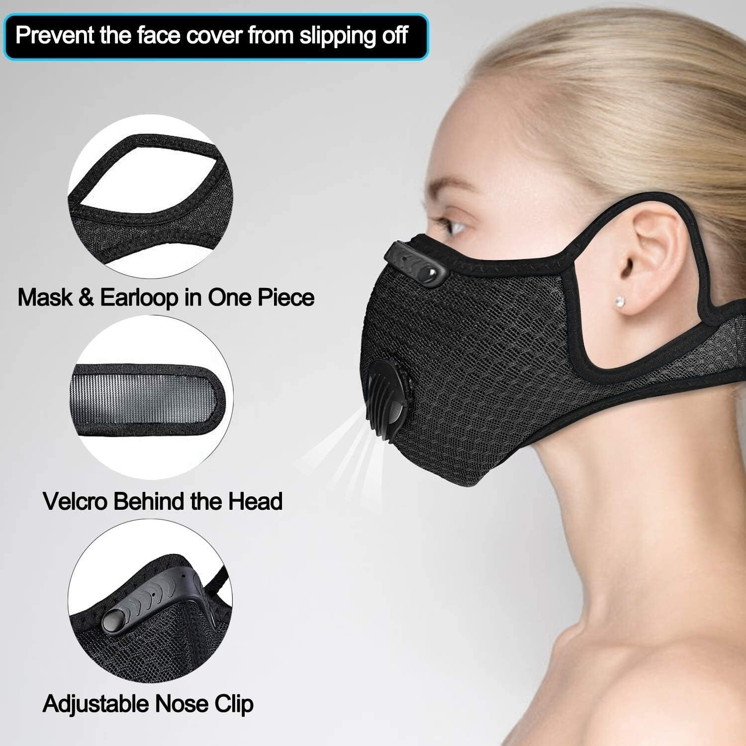 Adjustable Reusable Mask Protection with Filters Valves for Cycling Hiking Sport