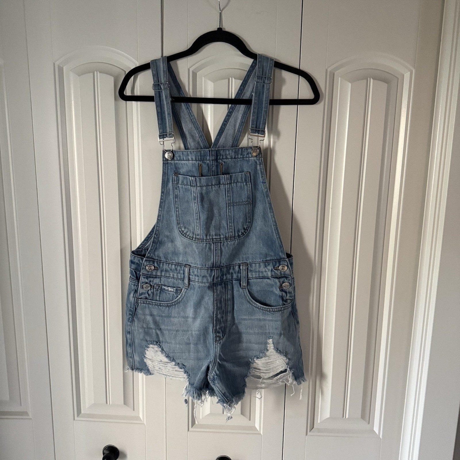 Insane Gene Women’s Blue Denim Overall Shortall Size S Sleeveless Buckle