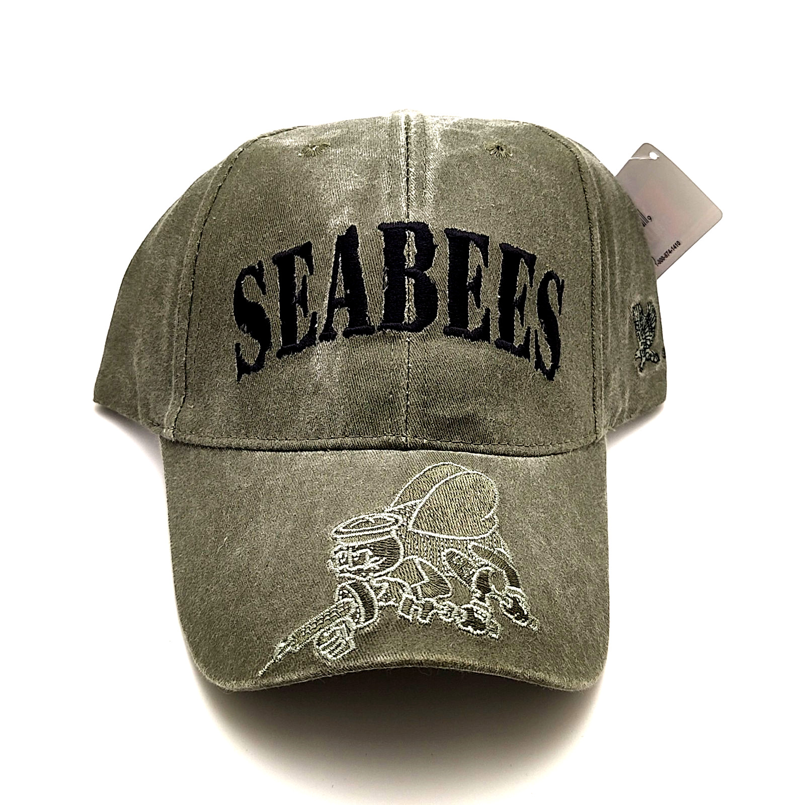 SEABEES Builder Bee 100% Cotton Green Baseball Cap Adjustable Embroidered