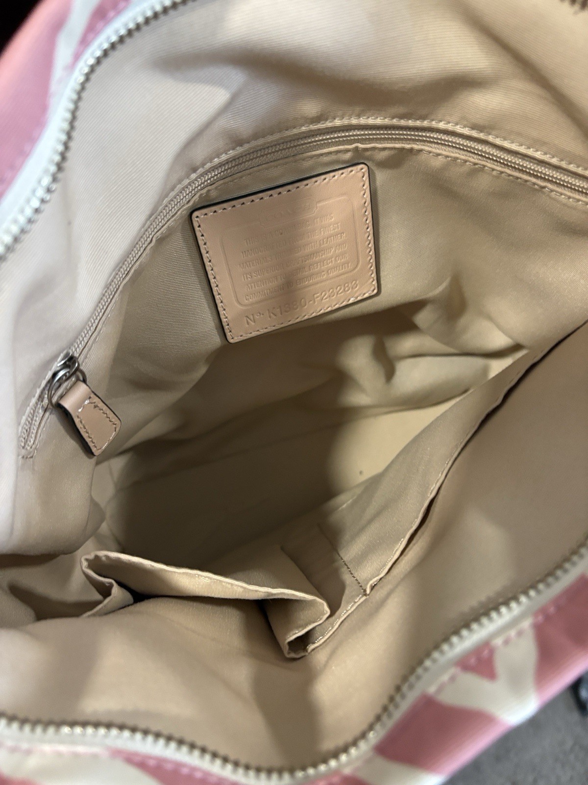 Coach Pink White Zebra Print Tote Bag Zip Closure Double Handles Bag Charm