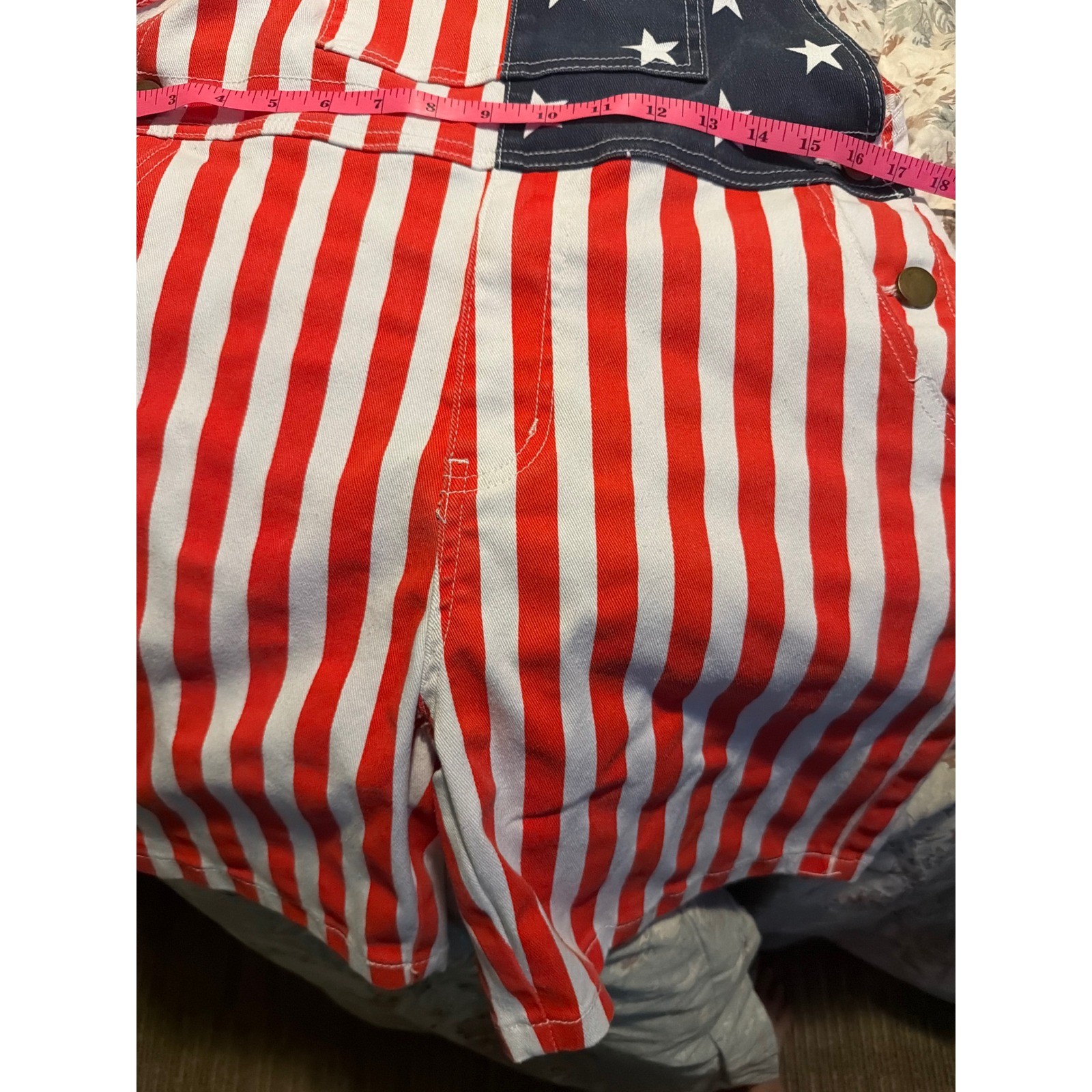 USA American Flag Patriotic Stars and Stripes Shortall Overalls Red White Blue M