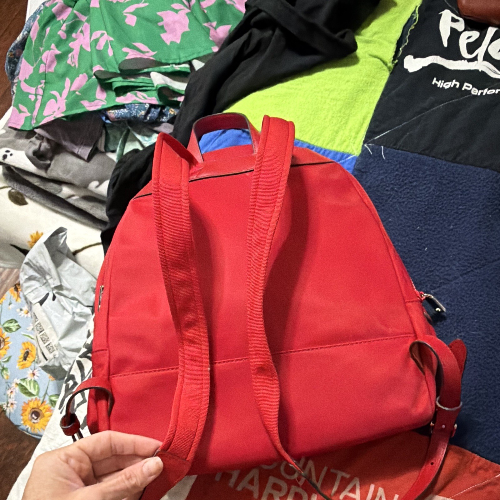 kate spade new york Red Backpack Zip Closure Silver Hardware Inner Pockets