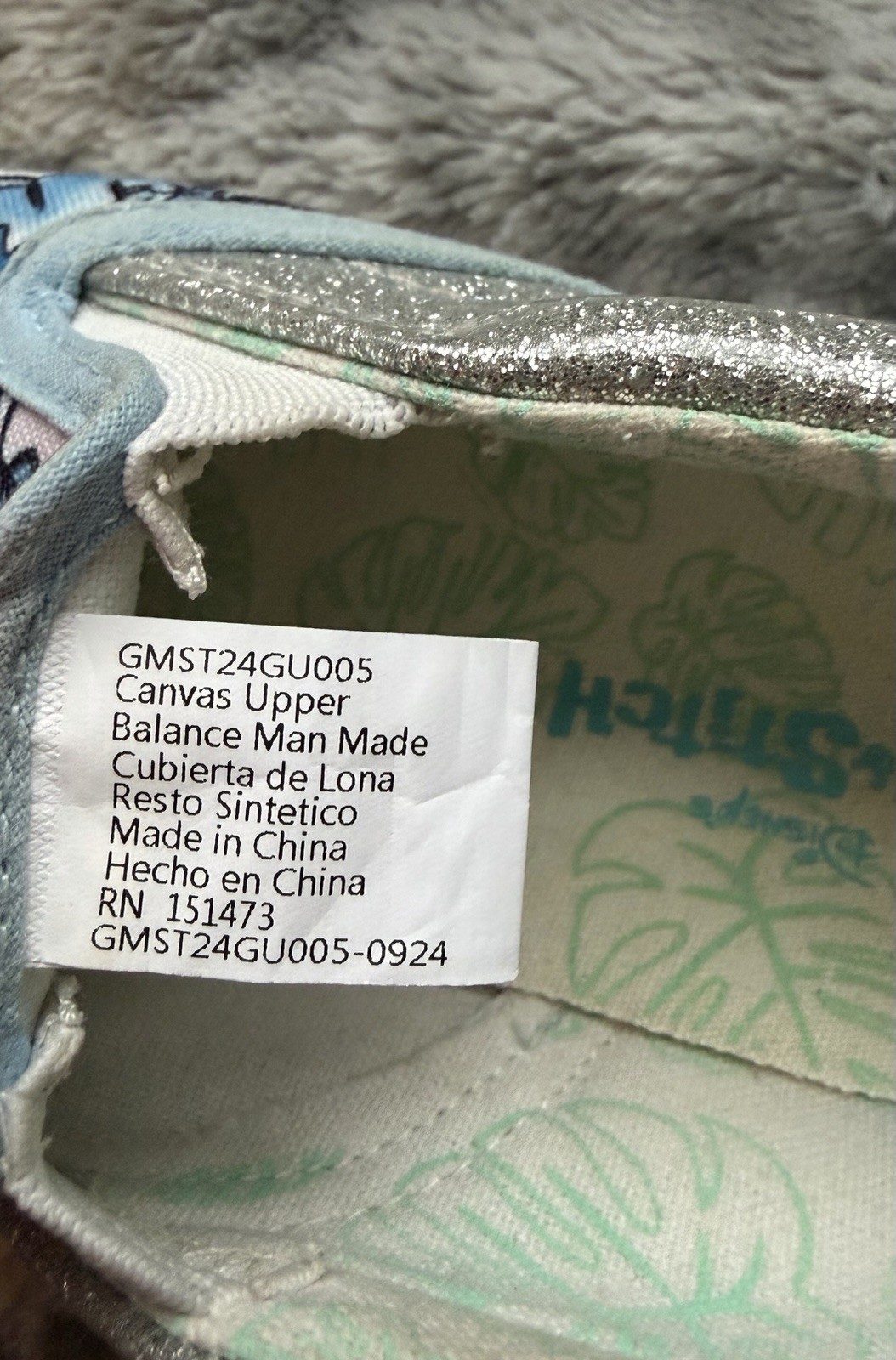 Disney GroundUp Lilo & Stitch Girls Slip-On Sneaker Shoes 1 Glitter Canvas Blue