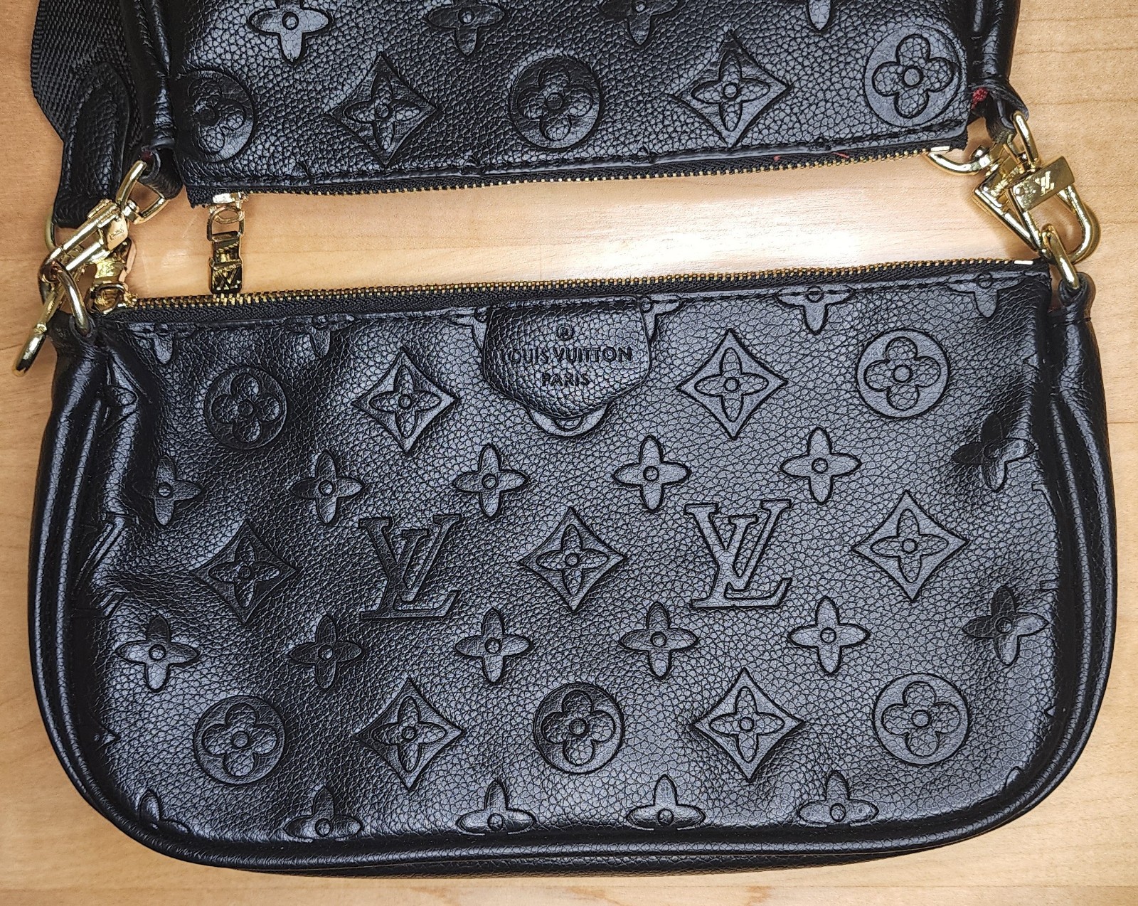 Louis Vuitton Multi Pochette Shoulder Bag Black Leather
