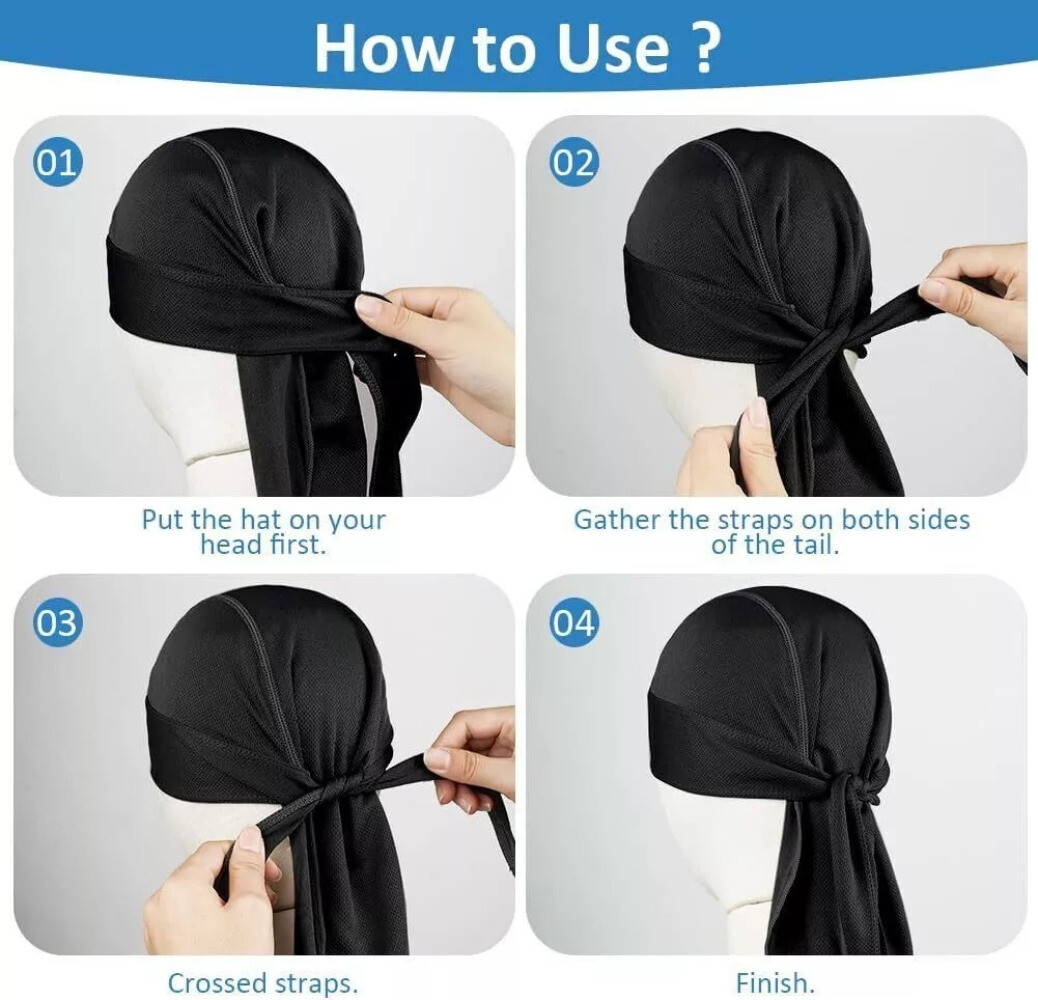 Motorcycle Wrap Biker Du Do Black Bandana Paisley Doo Rag Head Skull Cap Durag