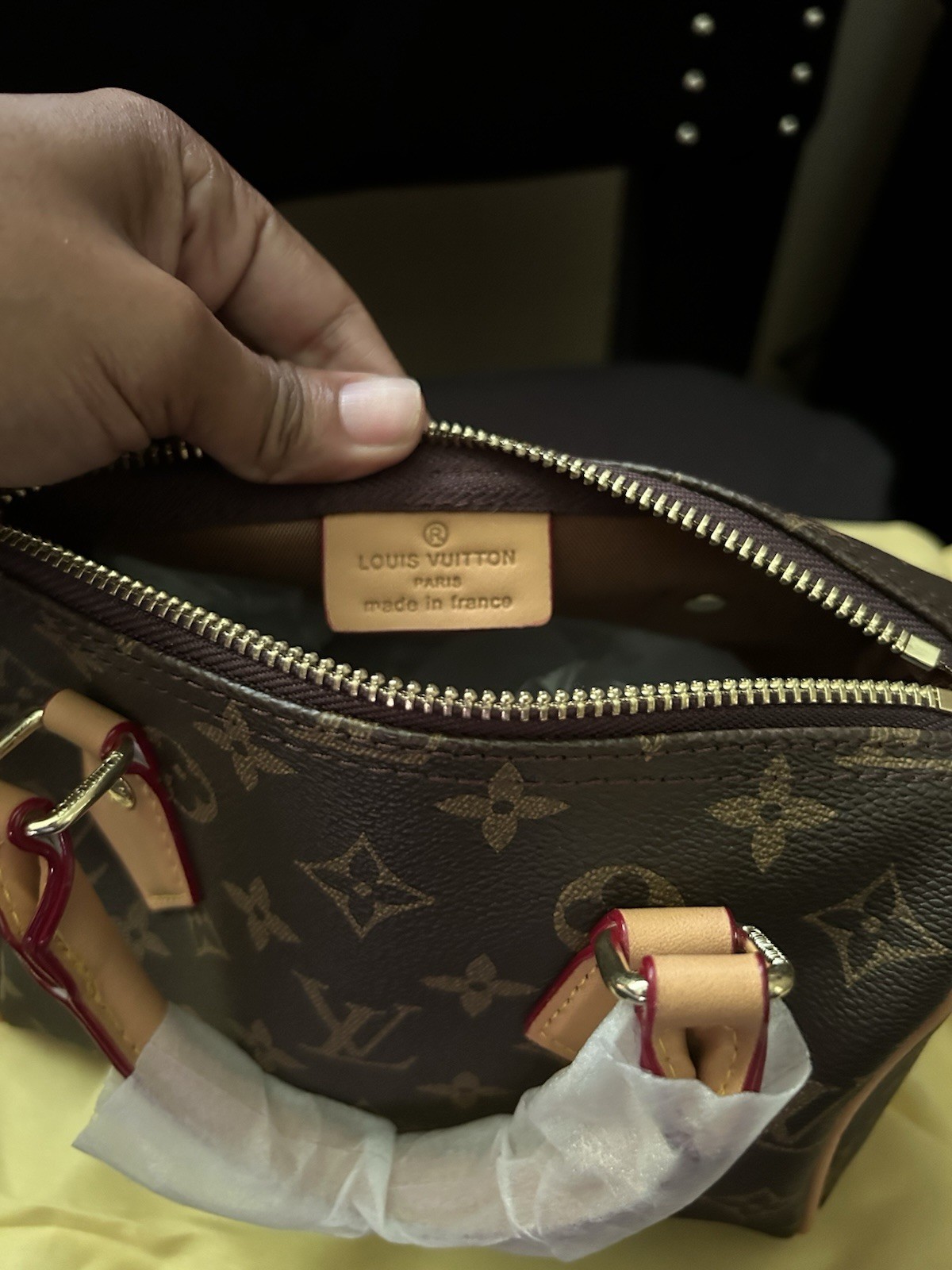 Monogram Top Handle Bag Zip w/ Detachable Adjustable Strap Brown
