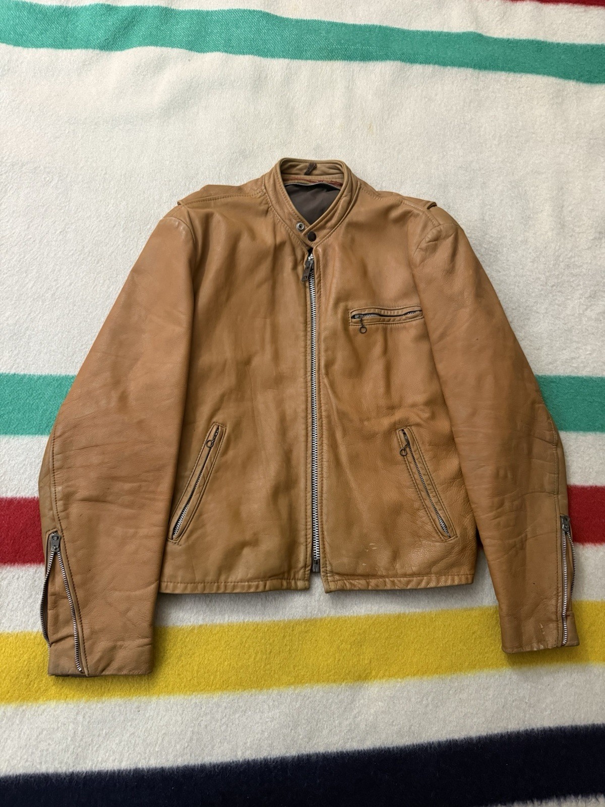 Vintage 50s 60s Lesco Leathers? Tan Beige Cafe Racer Jacket 42 Small Medium