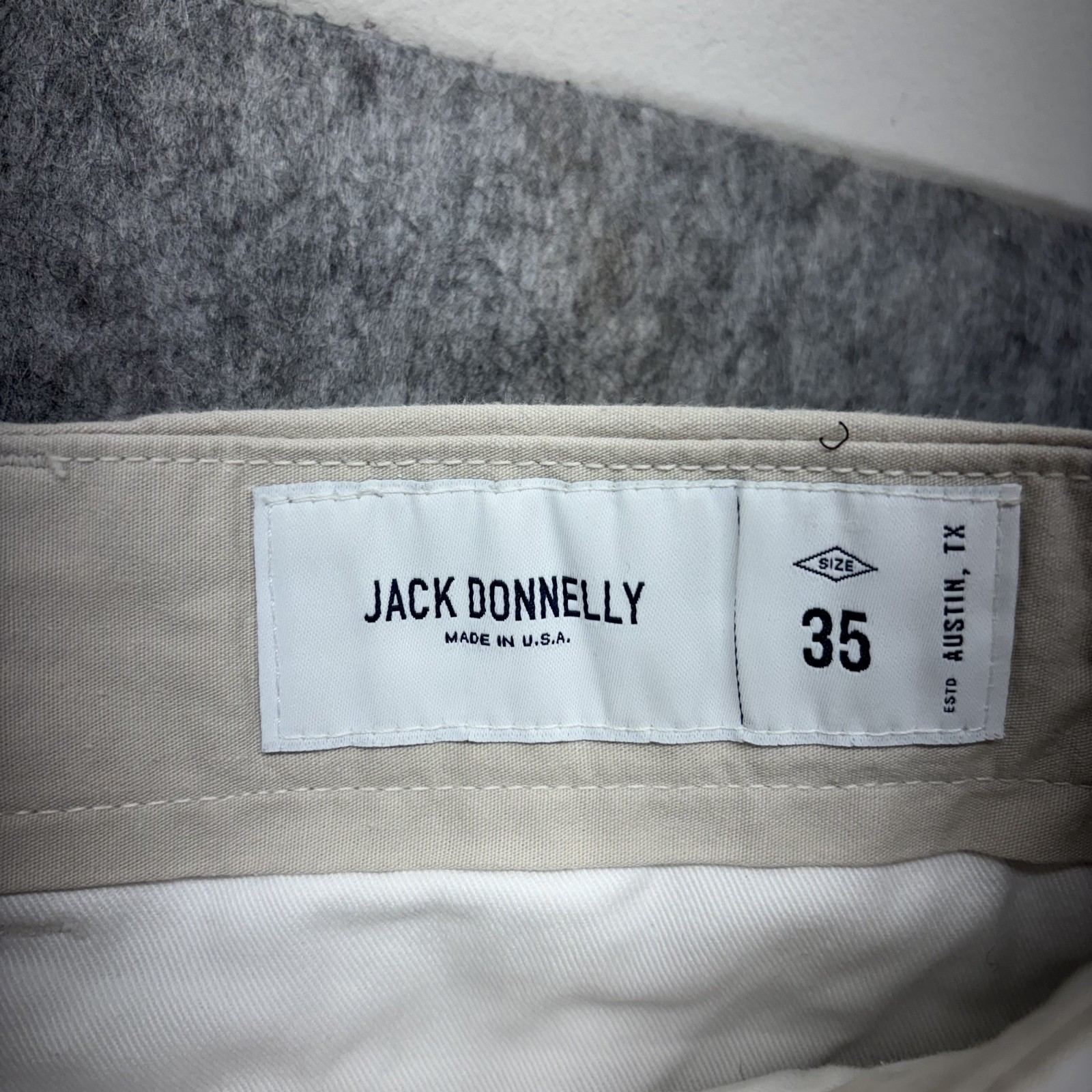 Jack Donnelly M4 Khaki Chino Pants Mens 35×29 Slim Tan Made in USA Preppy Flat