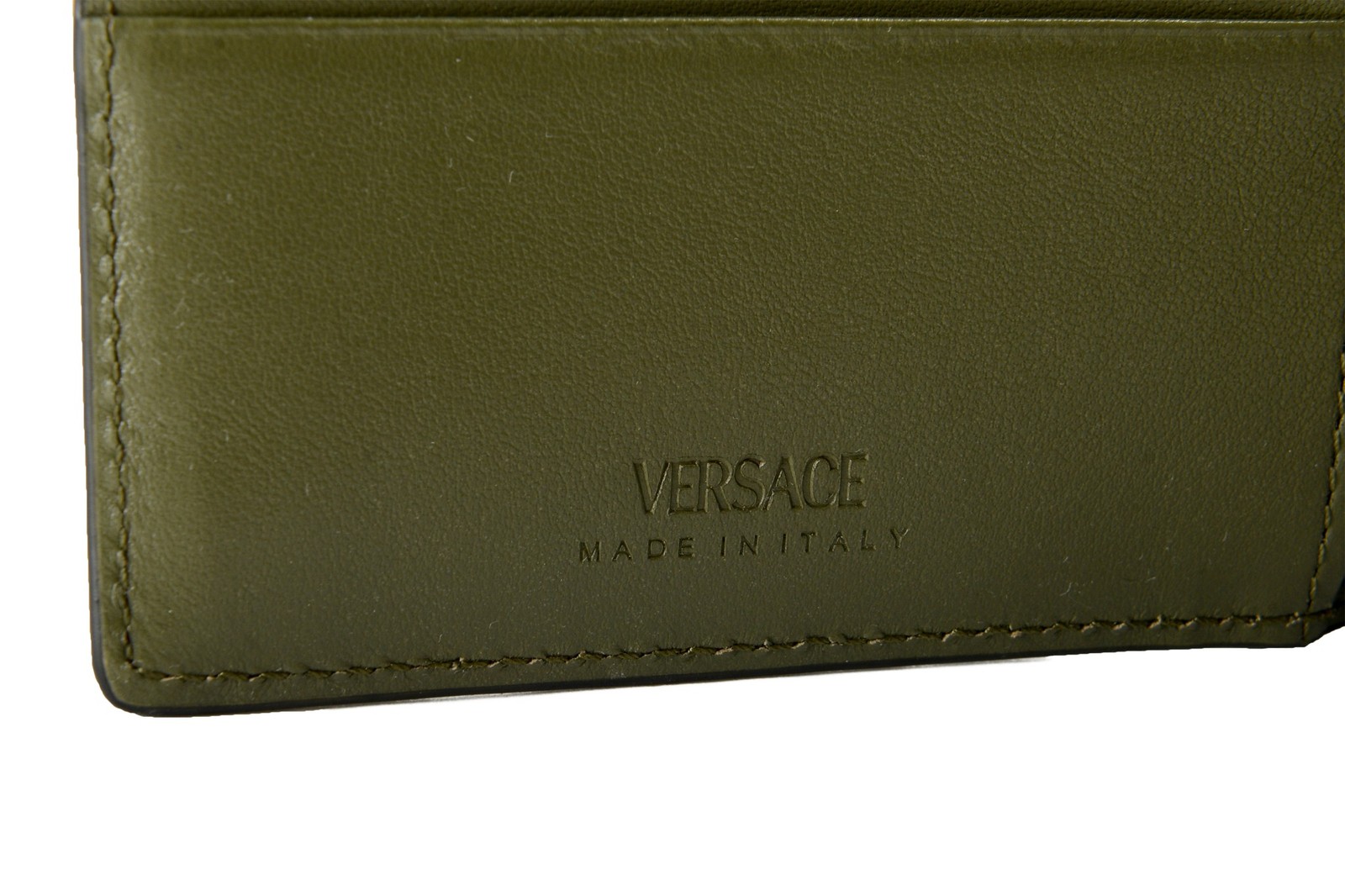 Versace 100% Leather Croc Print Gold Medusa Head Bifold Wallet W/Coin Pocket