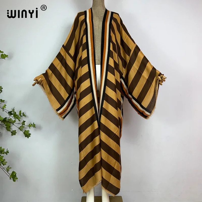 Kimono Africa Summer Boho Stripe Print Beach Swimwear Elegant Cardigan Sexy Holi