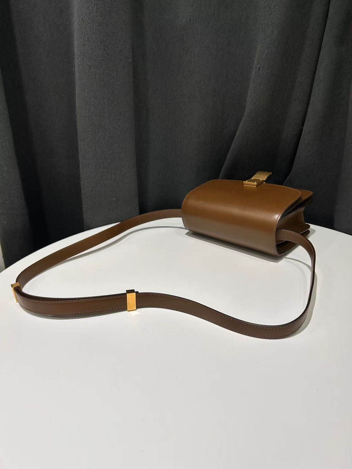 Celine Shoulder Bag Box Caramel Brown Leather France