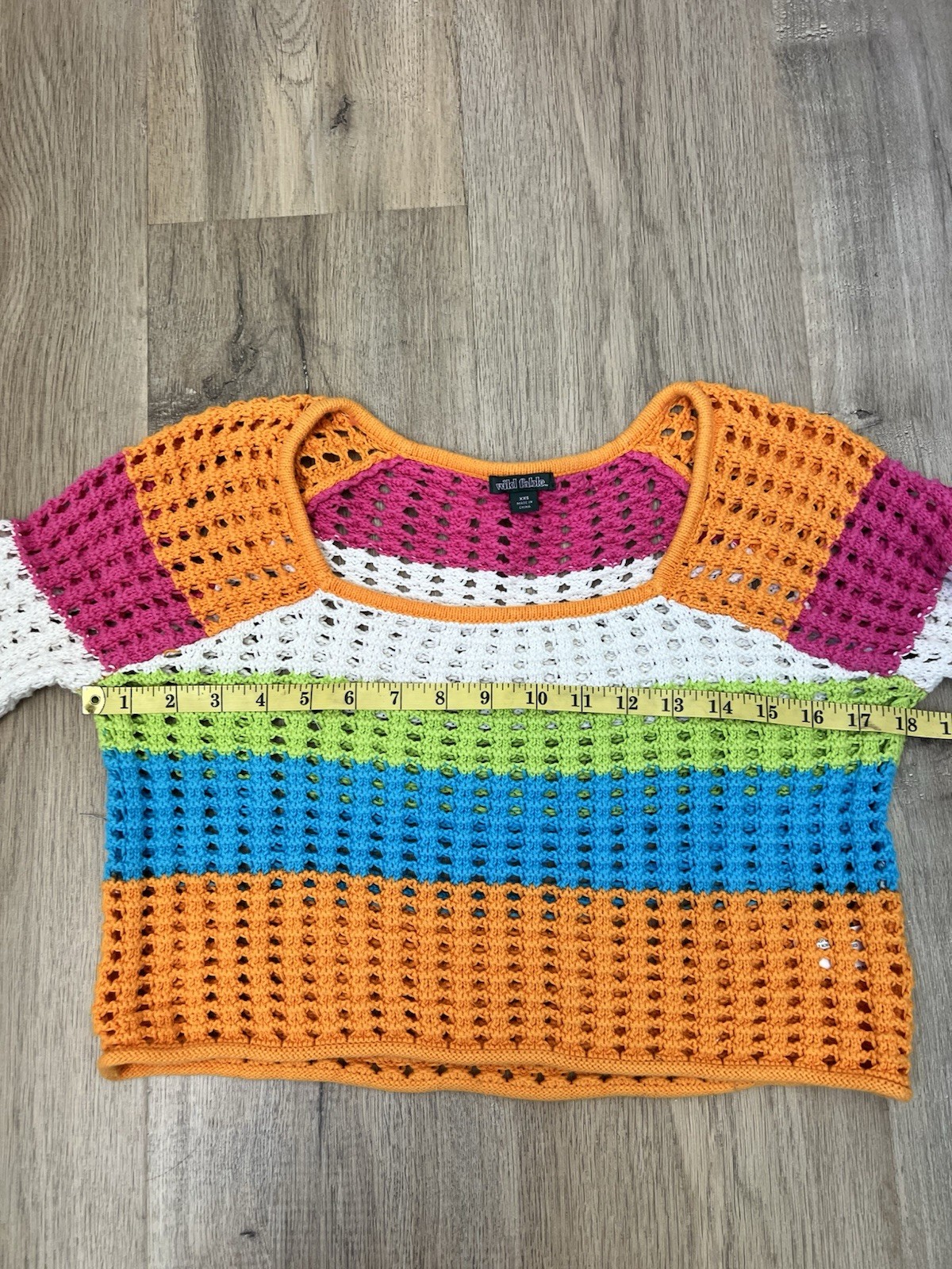 Wild Fable Multi-Color Striped Crochet Open Knit Crop Sweater XXS