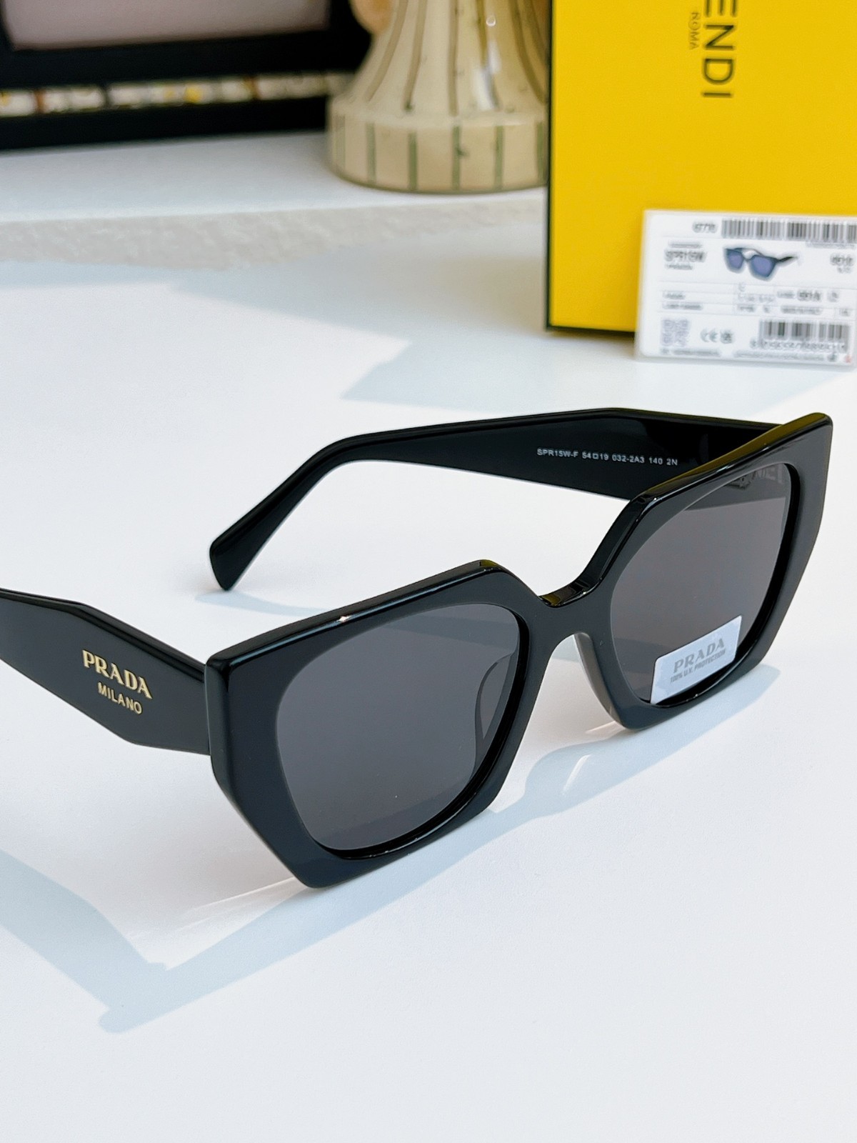 Prada PR 15WS Women Sunglasses AUTHENTIC Cateye Designer Black Gray Lenses
