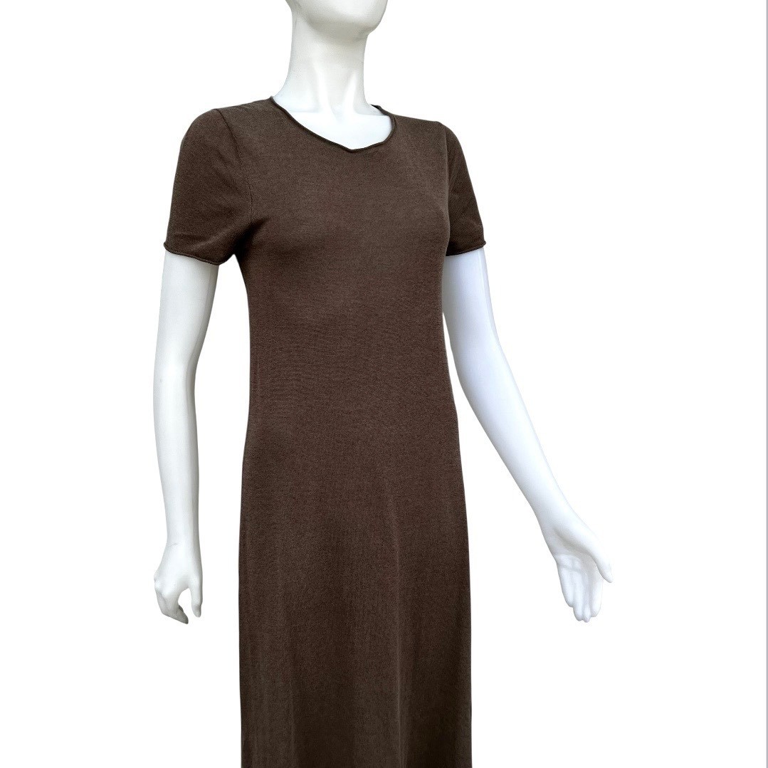 Zara Knit Midi T-shirt Dress Rolled edges Cotton Brown Lagenlook Granola Girl S