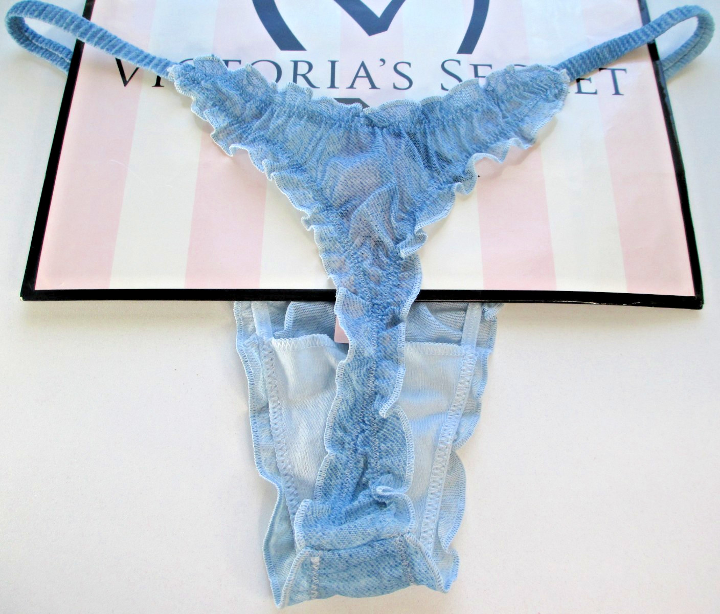 VICTORIA’S SECRET VERY SEXY High Leg Thong Panty S M L XL Blue NWT Ruffle VS