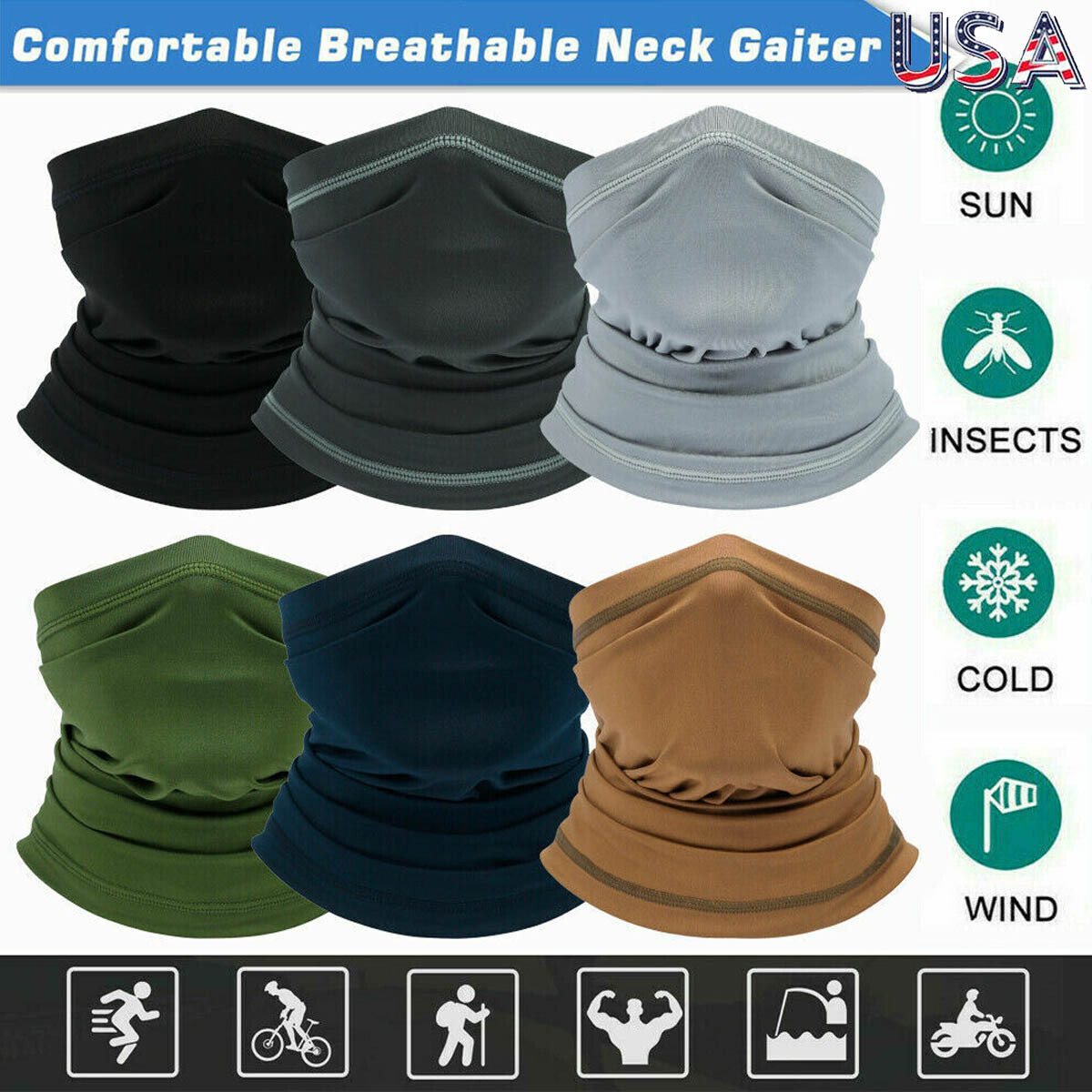 Thin Face Mask Balaclava Bandana Cover Snood Neck Gaiter Scarf Reusable Washable