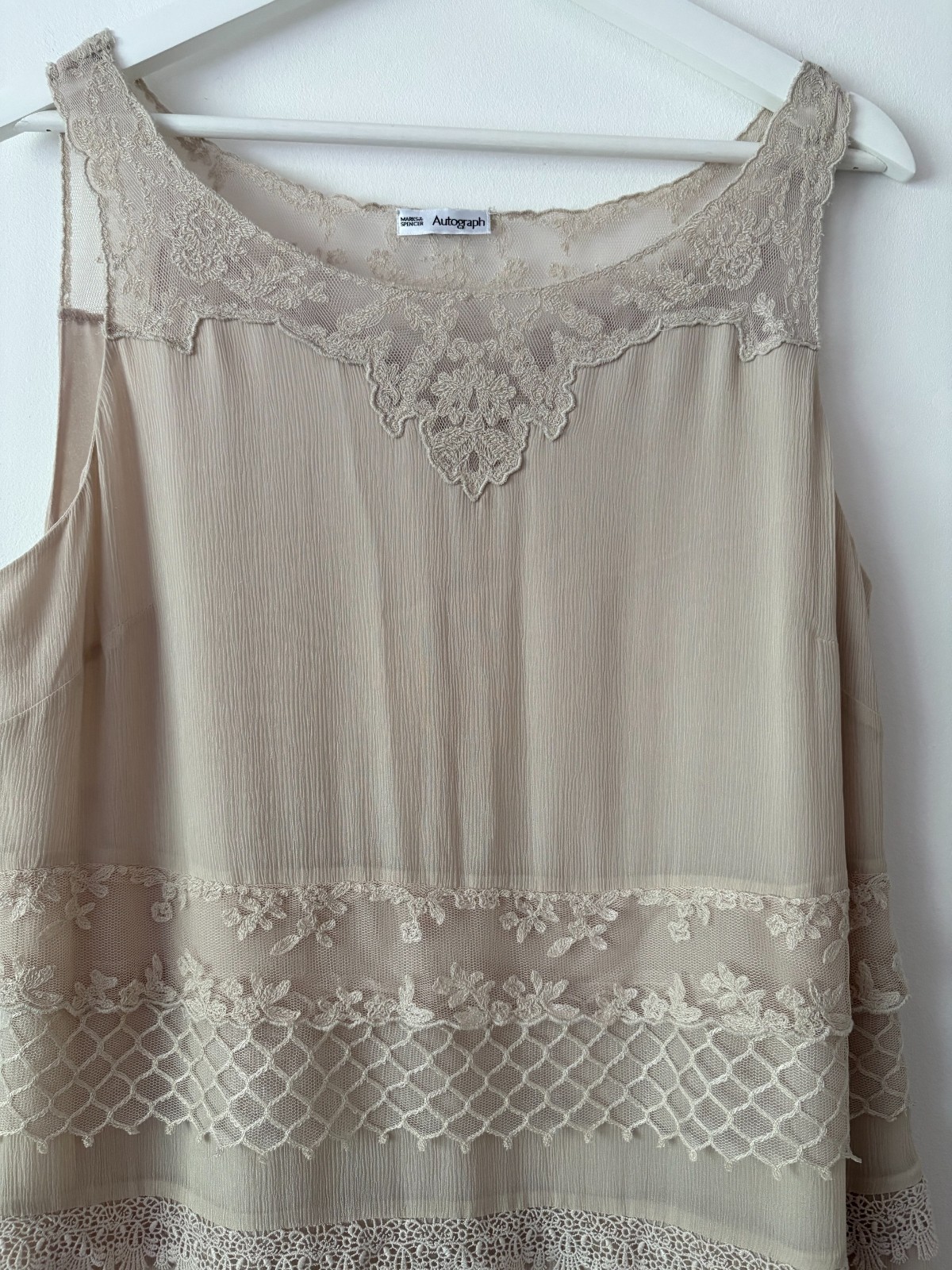 Autograph Natural Silk Blend Lacy Layered Slip Dress Size 14