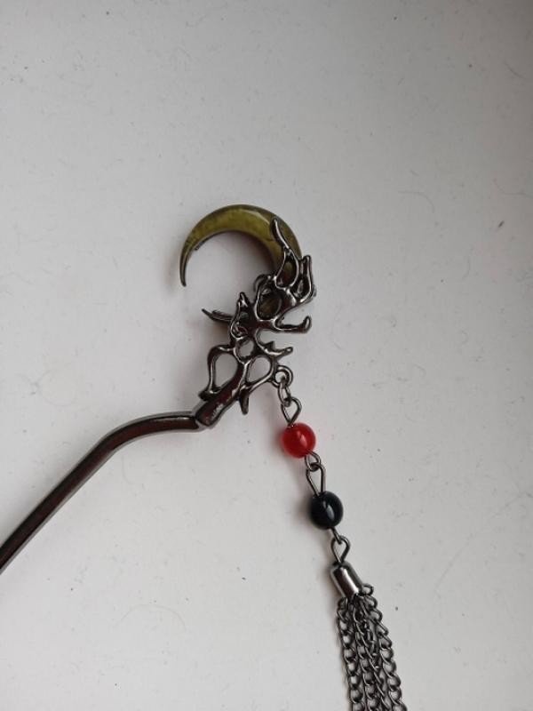 Retro Style Gray & Khaki Crescent Moon Chinese Hairpin Size 17 Cm