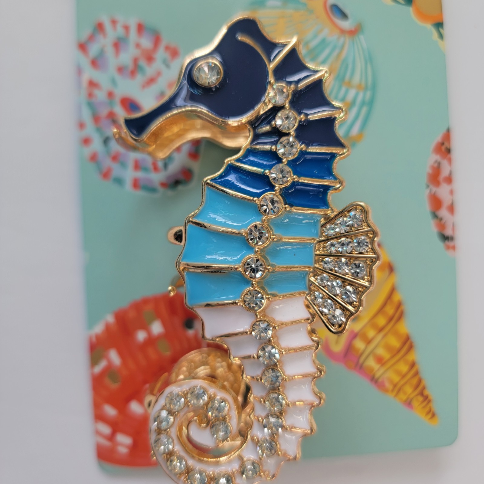 Piper K Coastal Seahorse Rhinestones Gold Metallic Hair Clip Nautical Beach Sea