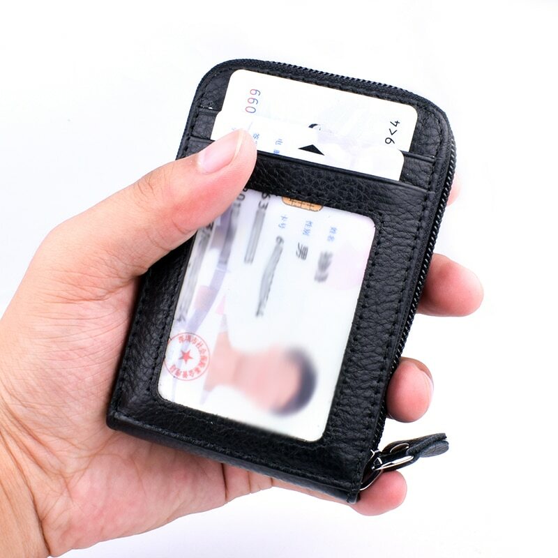 Men’s RFID Blocking Wallet Leather ID Window Card Holder with Zipper Coin Pocket