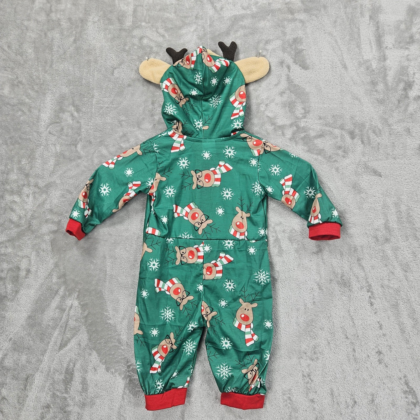 PatPat Reindeer Pajama Romper Baby 0-3M Hooded Holiday Christmas New Zip