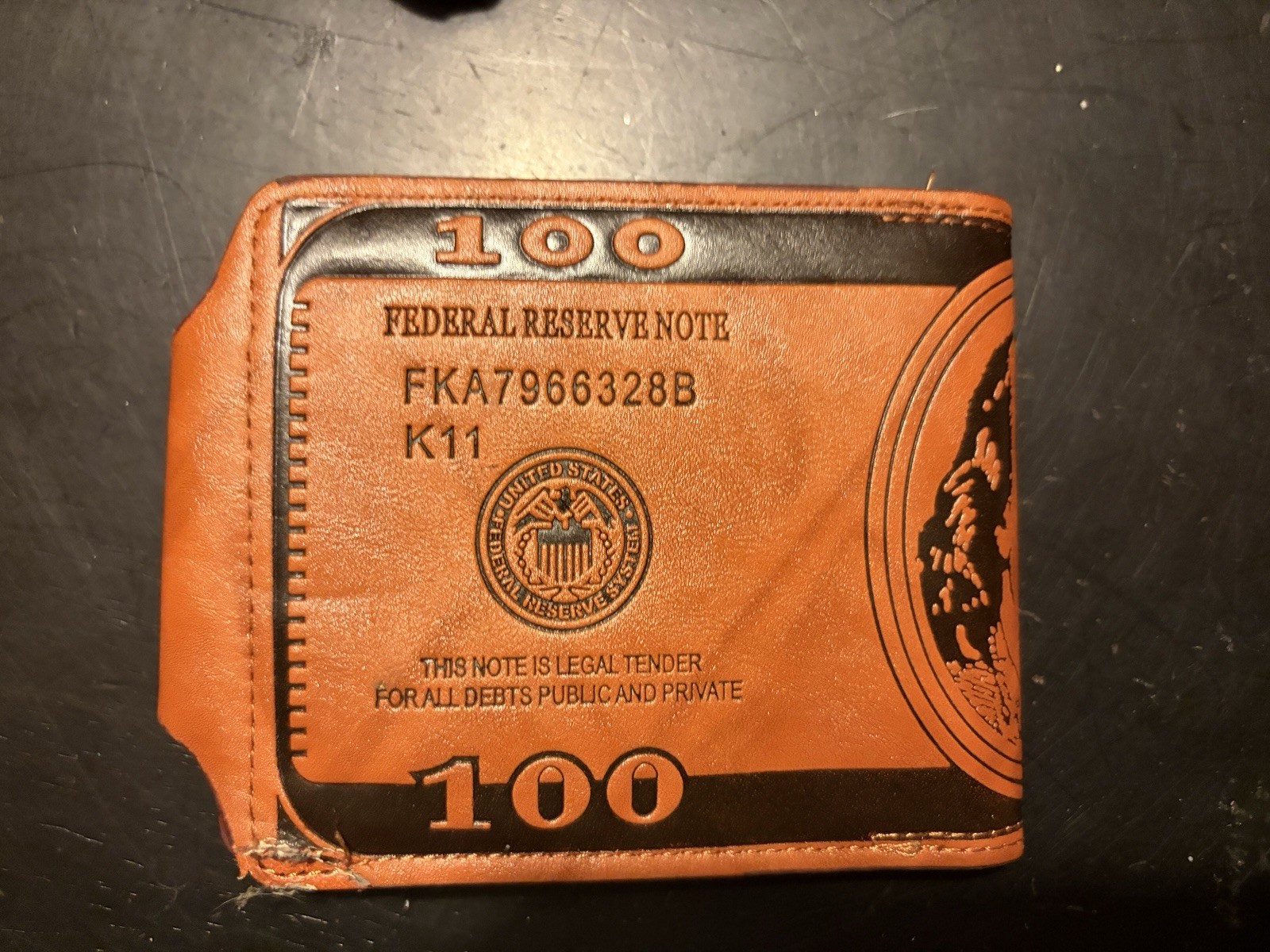 Vintage $100 Bill Benjamin Franklin Novelty Bifold Wallet PU Leather Money Print