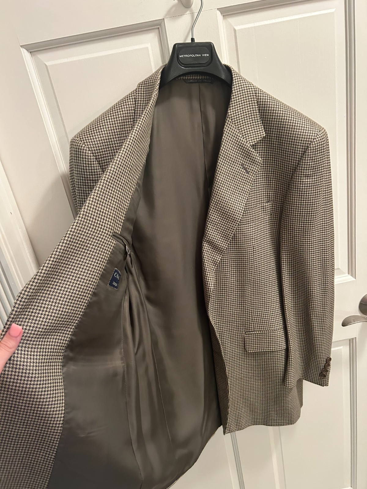 Men’s Canali 2 Button Sports Coat Size 40R in Green/Beige Hounds Tooth