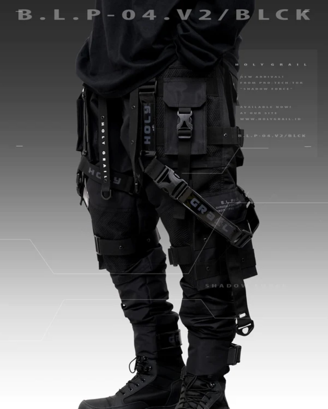 Men’s Black Streetwear Techwear Heavy Cargo Trouser Pants H-G B.L.P-04.V2/BLCK