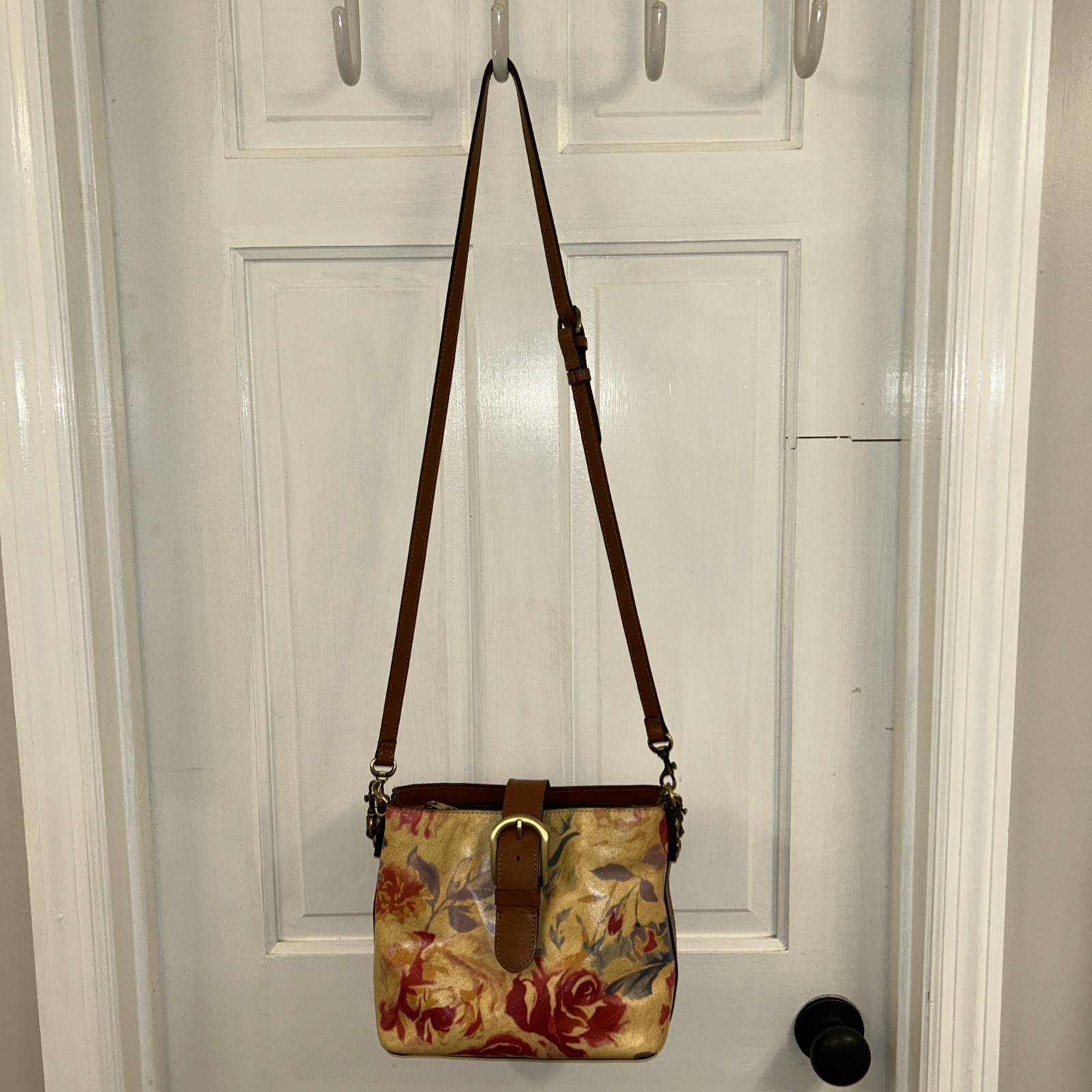 Patricia Nash Irving Bucket Crossbody “Victorian Garden” Front Buckle