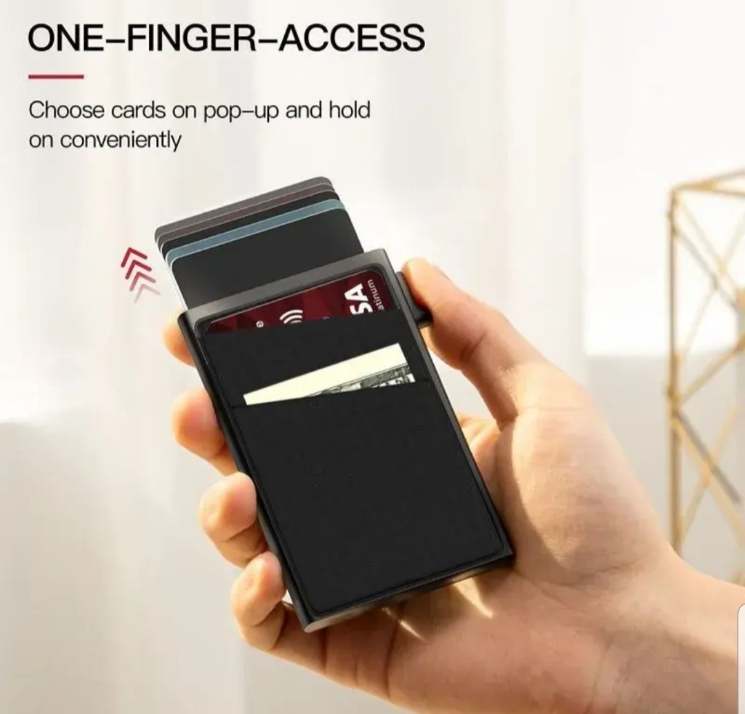 Minimalist Designer Pop-Up Wallet – Slim RFID-Blocking Aluminum ID & Credit Card