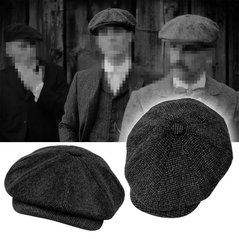 Newsboy Hat Flat Cap Driver Herringbone Tweed Plain Wool Baker Boy Classic Golf