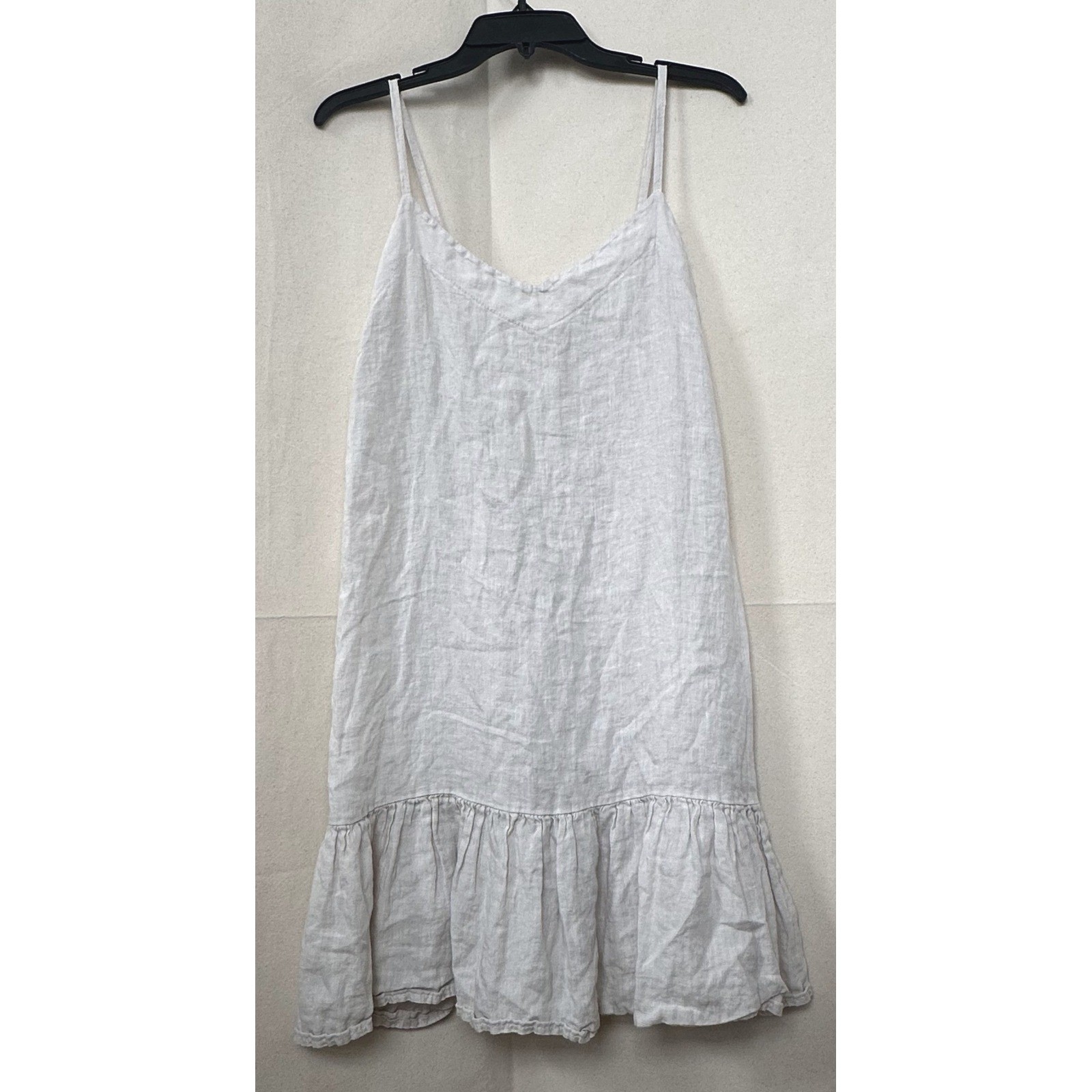 BELLAMBRA Minimalist Euro Summer Angelcore 100% Linen Beige Flounce Dress L READ