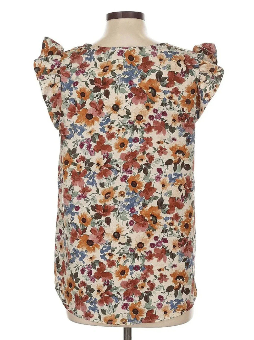 Les Amis Floral Ruffle Sleeve Top Large Multi-Color Boho Rayon Blouse