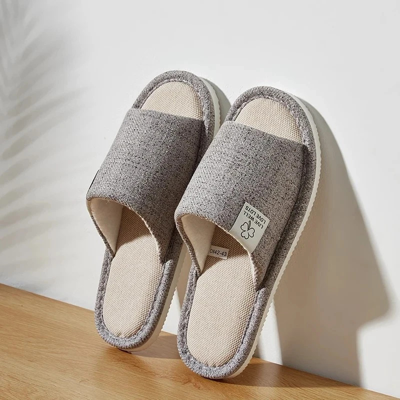Men’s & Women’s Linen Slippers Open Toe Breathable Indoor Shoes Summer Home