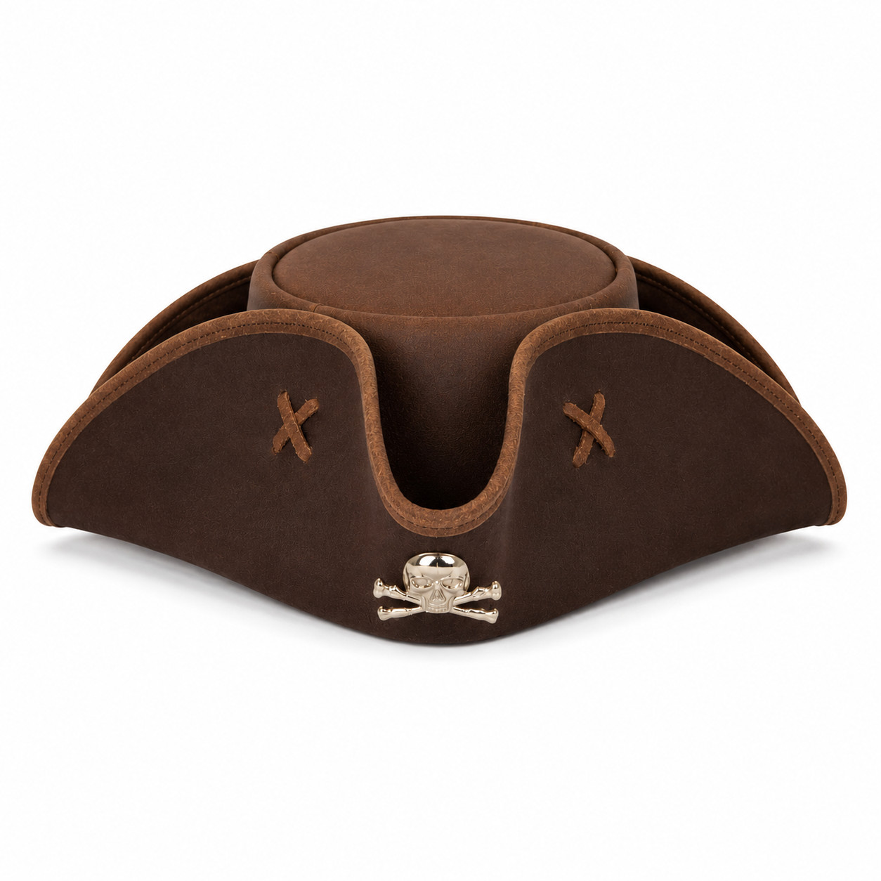 Brown Faux Leather Tricorn Pirate Hat Cross Stitch Handmade Costume LARP