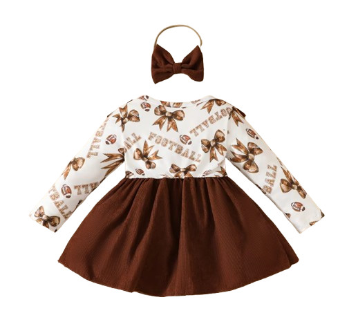 Baby girl Dress Ruffled Bow Corduroy Long sleeved Dress+Headband 2Pcs/Set Baby