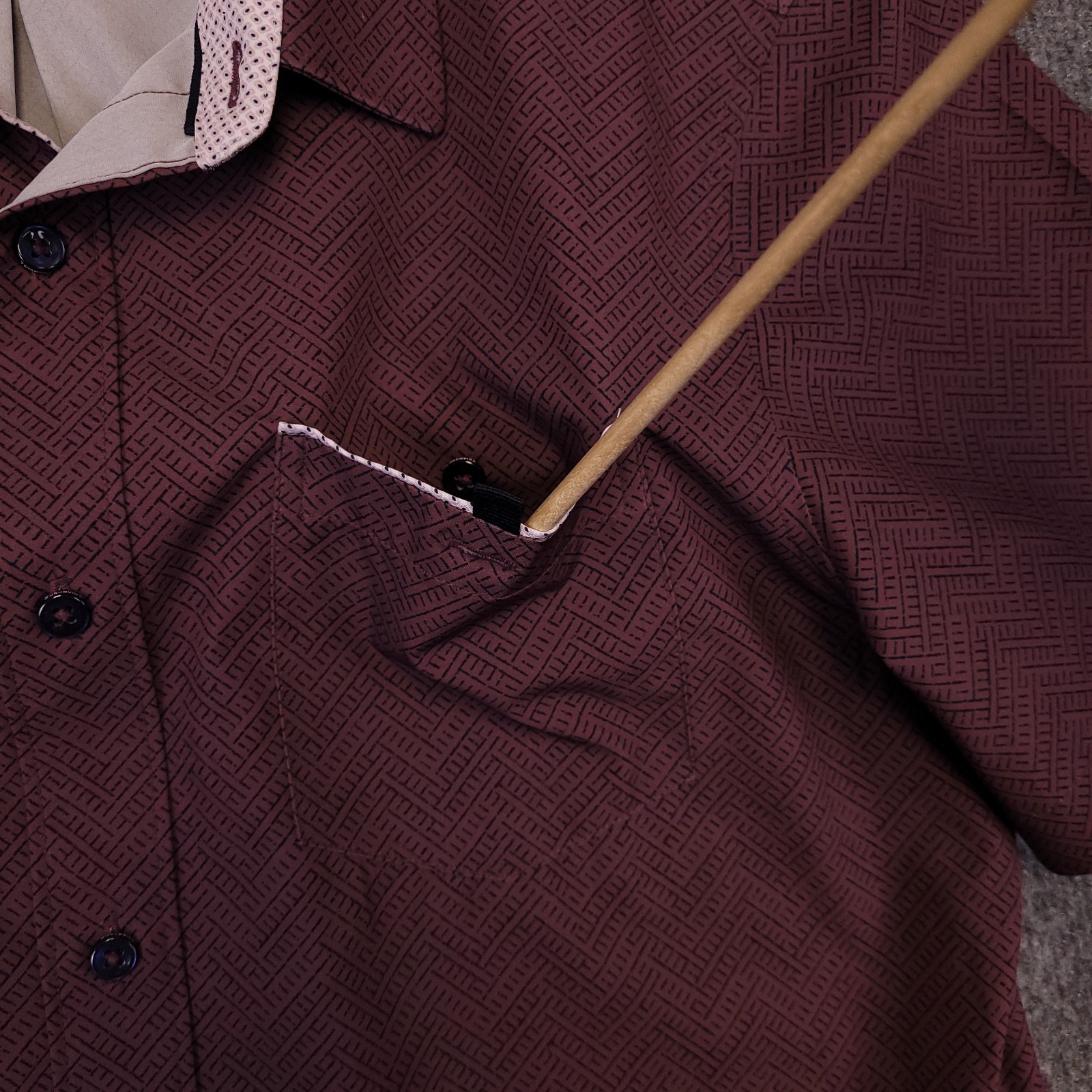 7D 7 Diamonds Groovy Wonder 4 Way Stretch Mens M Button Up Burgandy Geometric