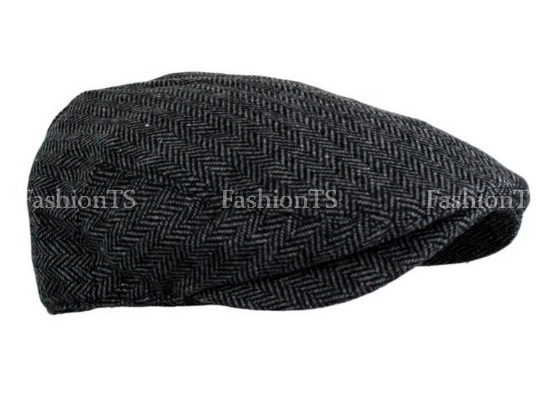 Men’s Herringbone Wool Blend Tweed Newsboy Ivy Gatsby Cabbie Driving Golf Hat