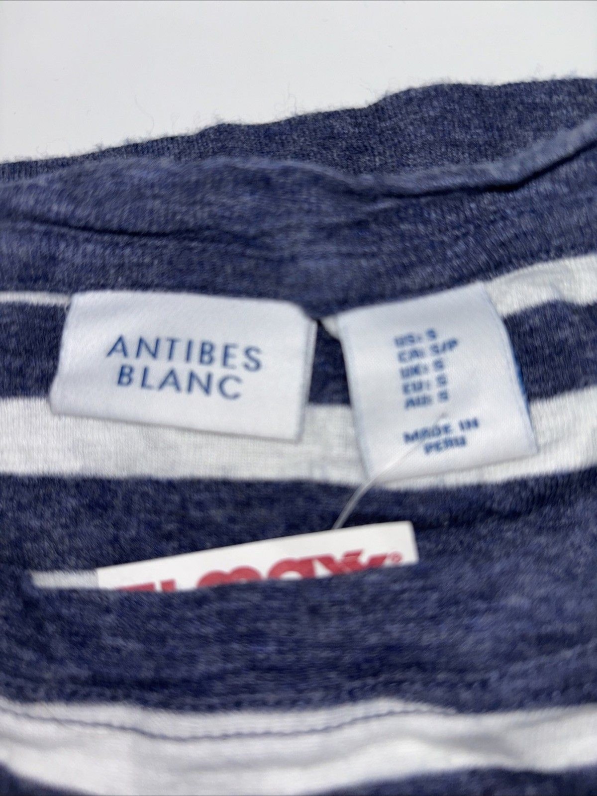 Antibes Blank Women’s Blue White Stripe Top Blouse Shirt Cozy Size Small
