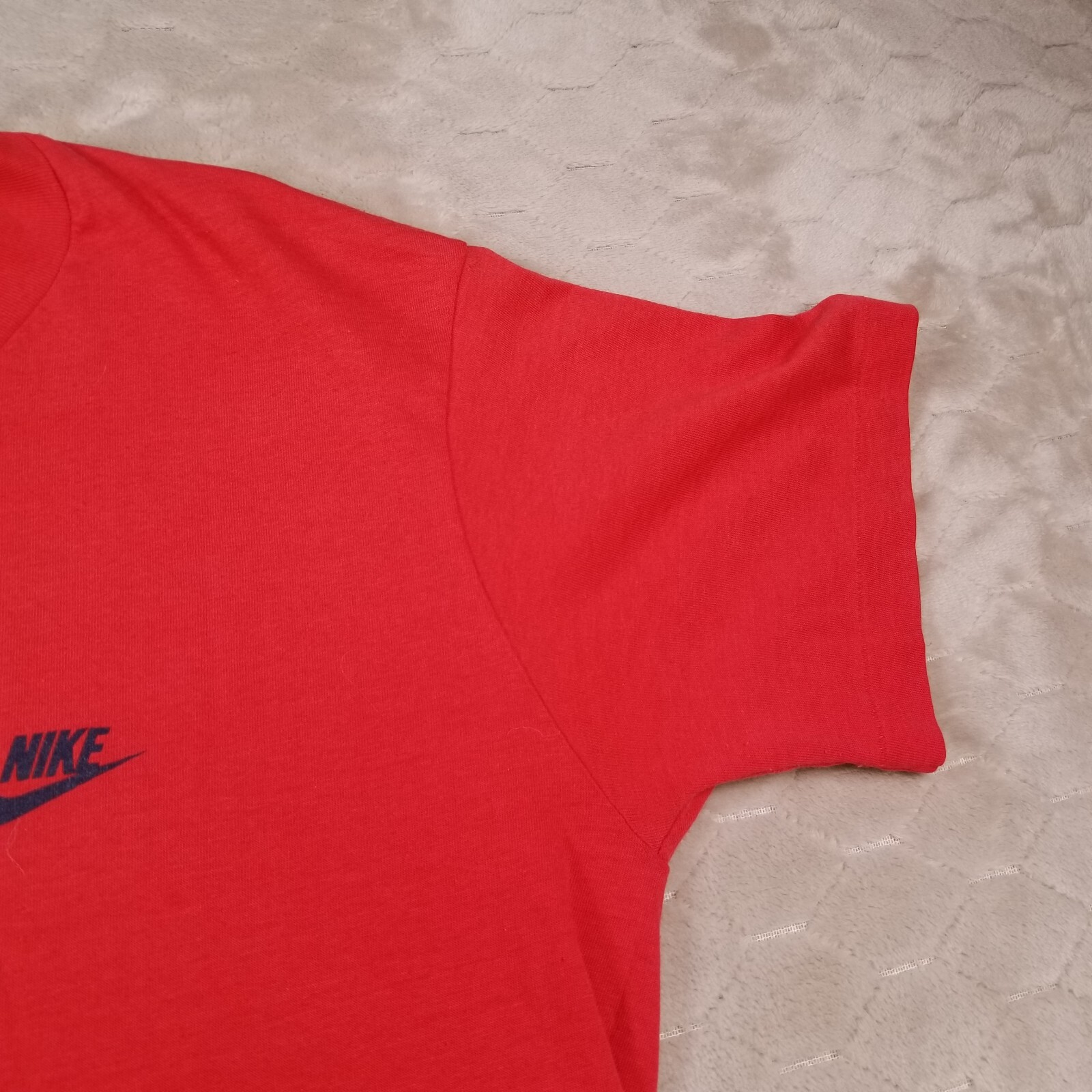 VTG 80s Nike Blue Tag Logo Shirt Sz Lg USA Made Single Stitch Left Chest Print