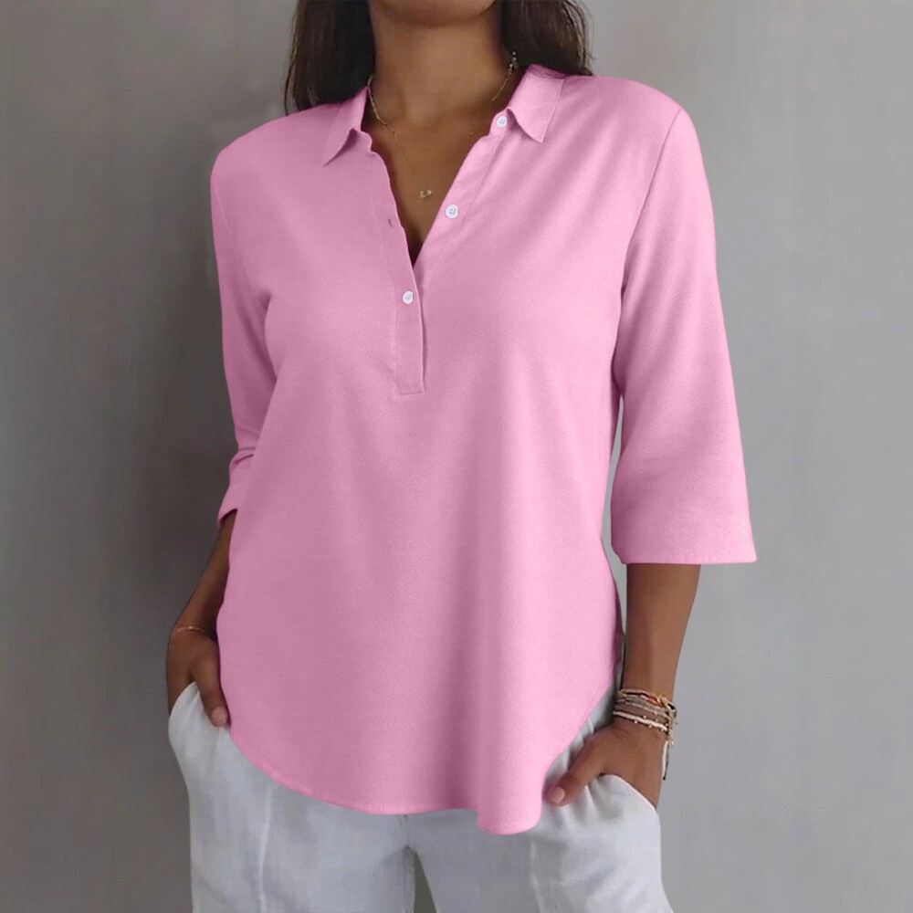 Womens 3/4 Sleeve V Neck Tunic Tops Ladies Casual Loose Collar T Shirt Blouse