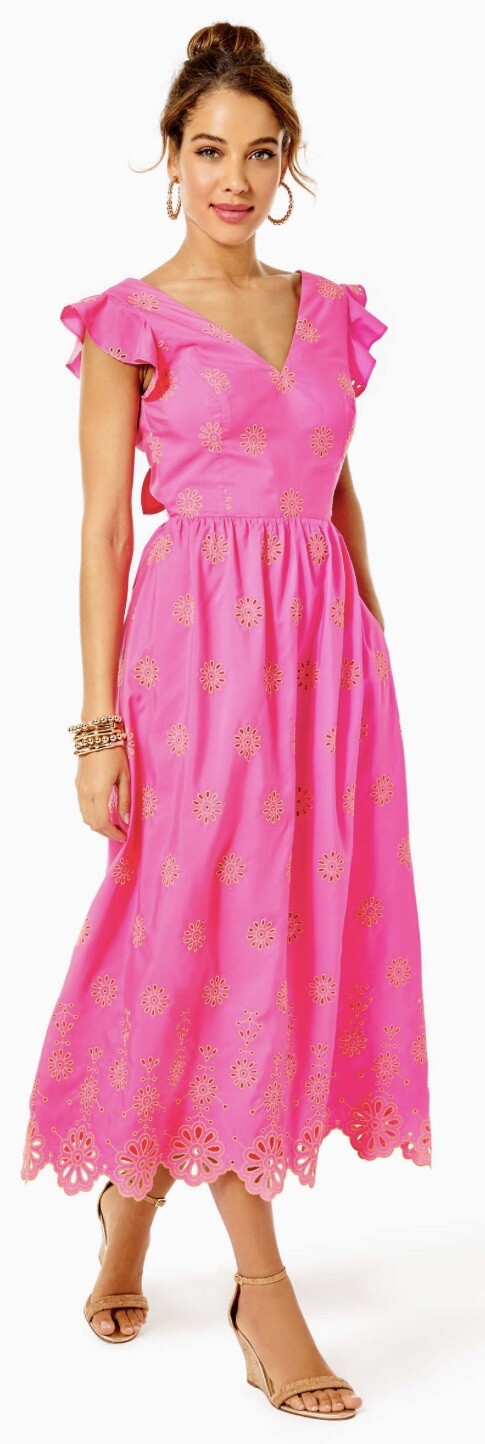 NWT $278 Lilly Pulitzer Lillyanne Midi Dress 6,10,14 Days Bloom Eyelet Aura Pink