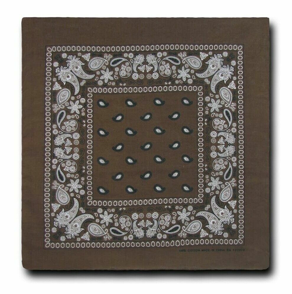 6 UPS Brown Paisley Bandana Cotton Face Mask Cover HeadWrap Scarf Lot Bandanna