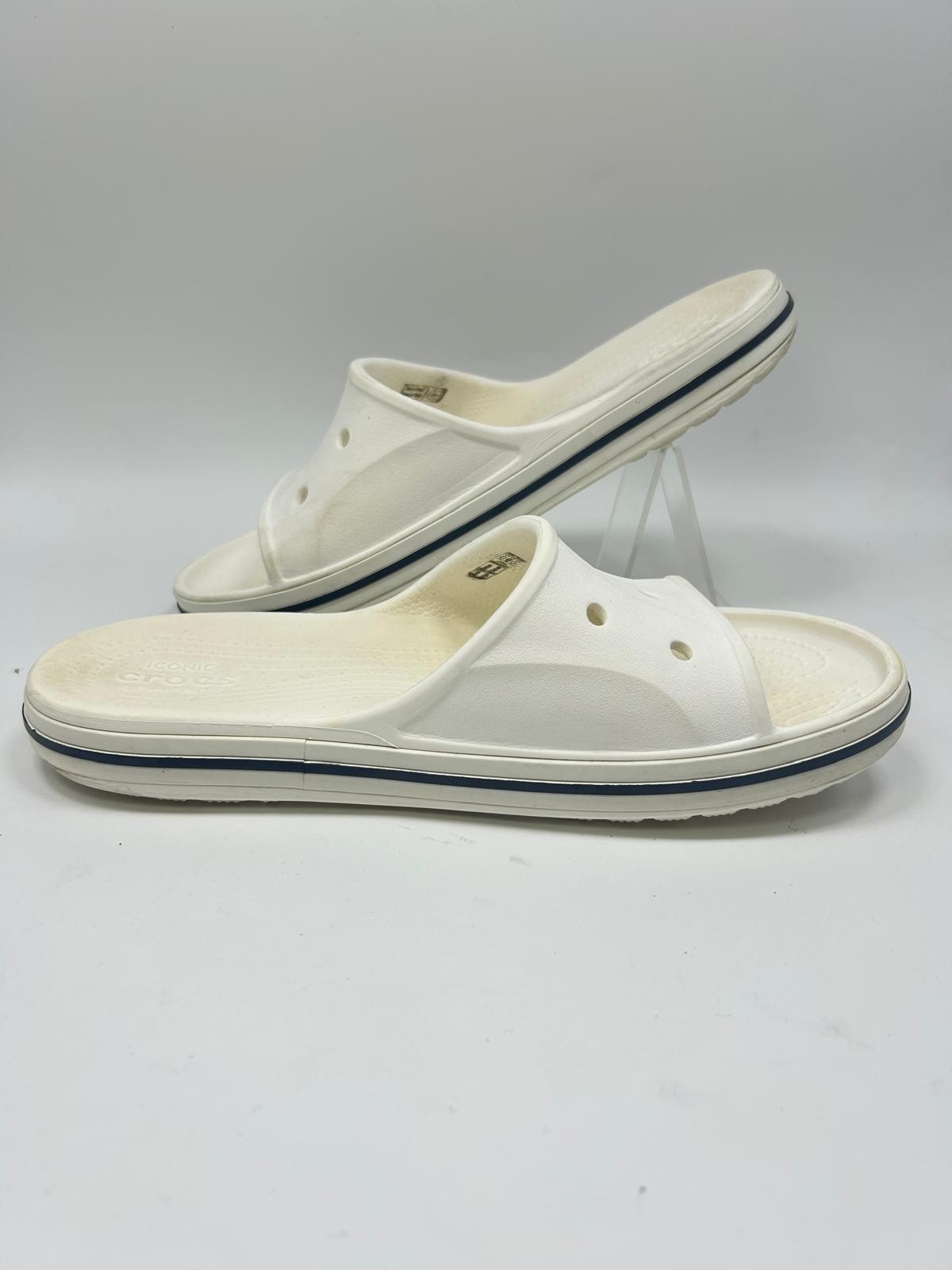 Crocs Bayaband Slide W7 M5 White Rubber Open Toe Slip On Flat Comfort Shoes