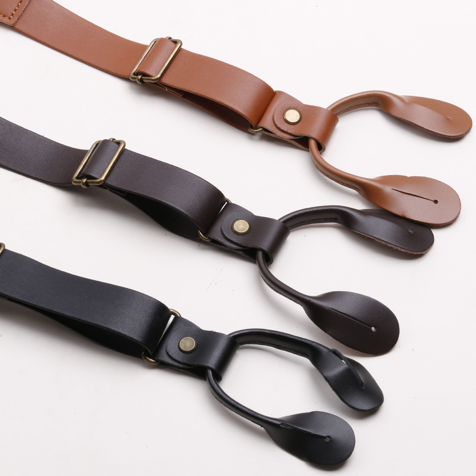 Adjustable Soft leather shoulder belt button style design mens Suspenders