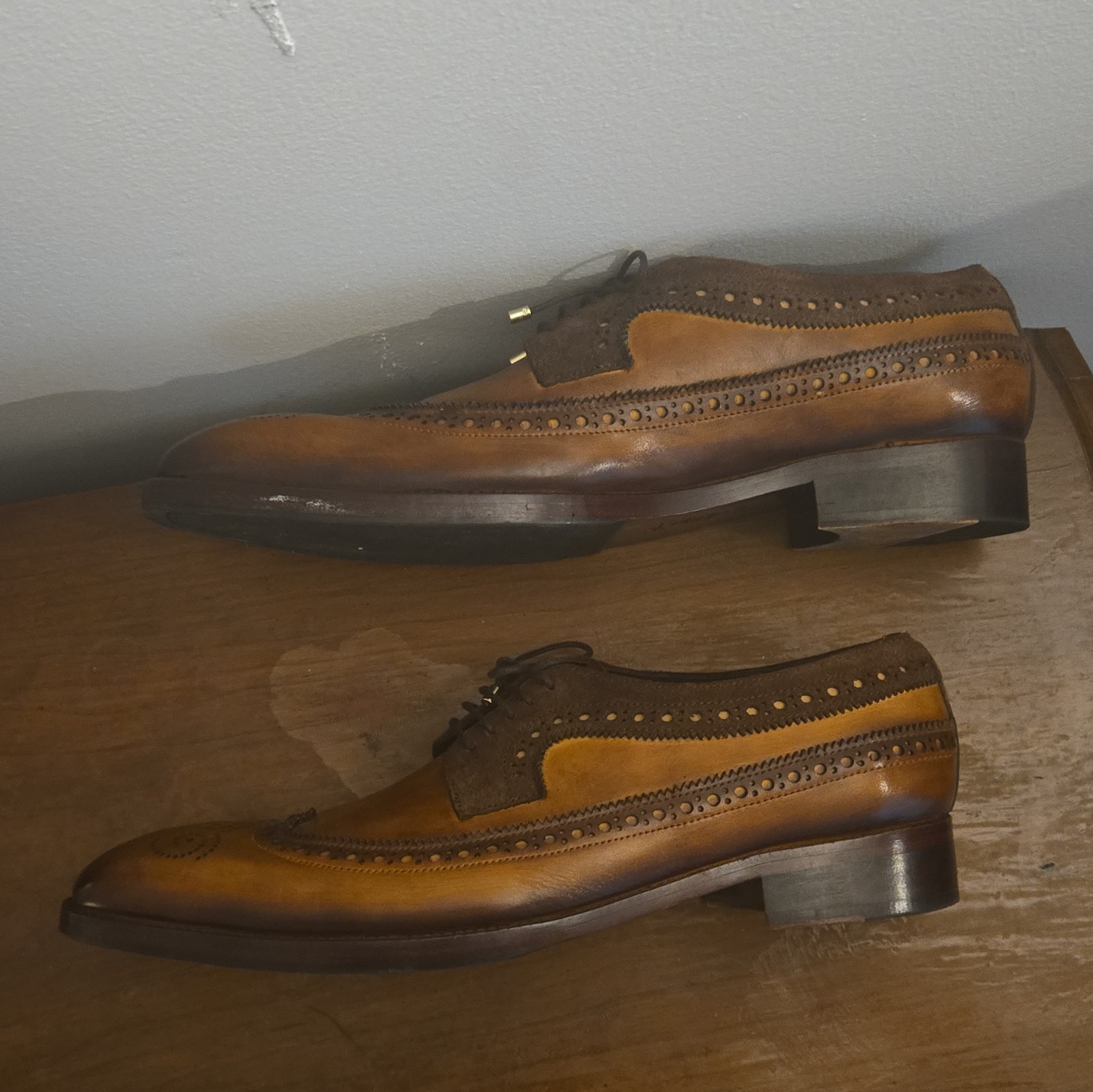 Italian Shoes Co Men’s Brown Leather Wingtip Brogue Lace-Up Oxford Dress US 14