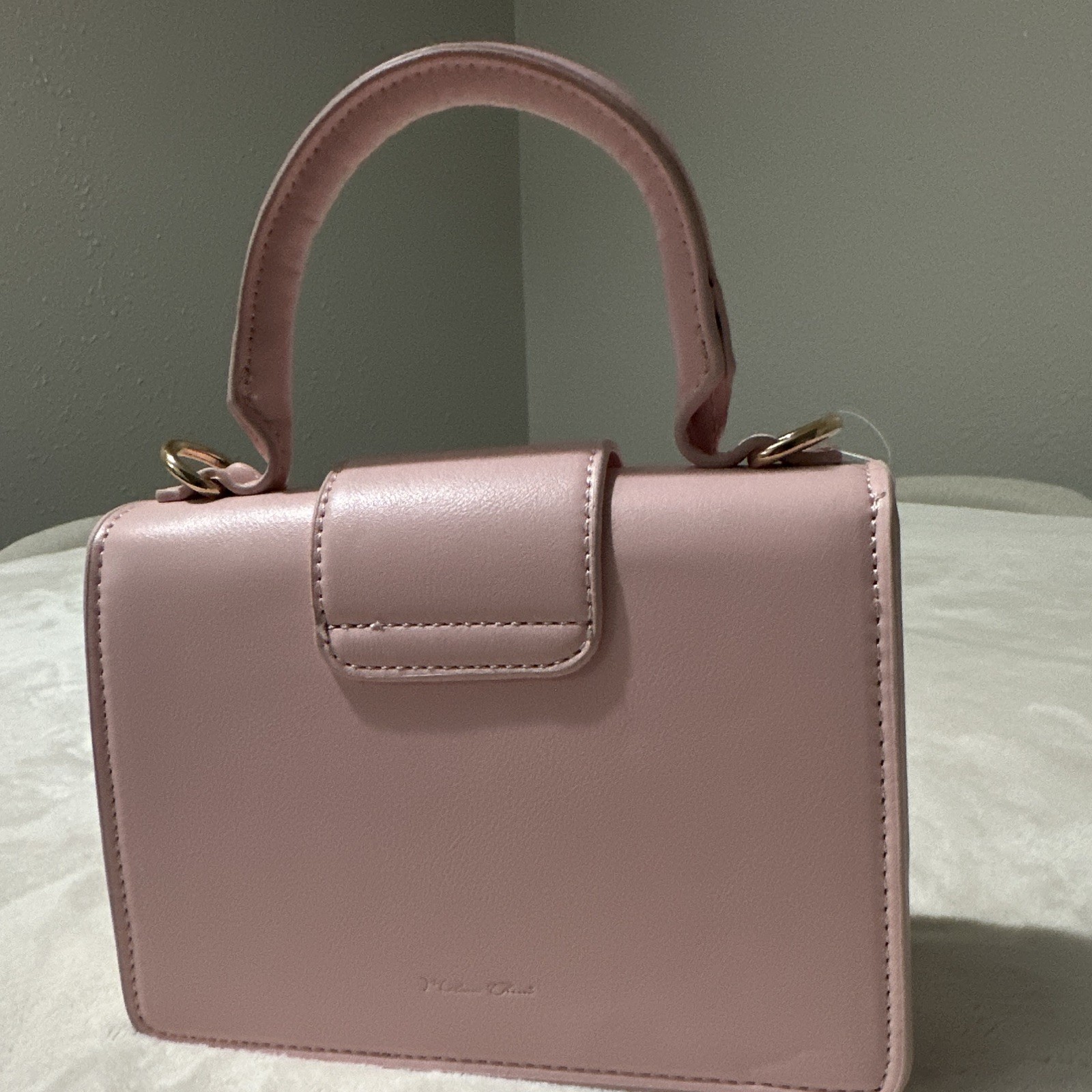 Melie Bianco Pink Small Top Handle Bag w/ Detachable Strap Gold Hardware